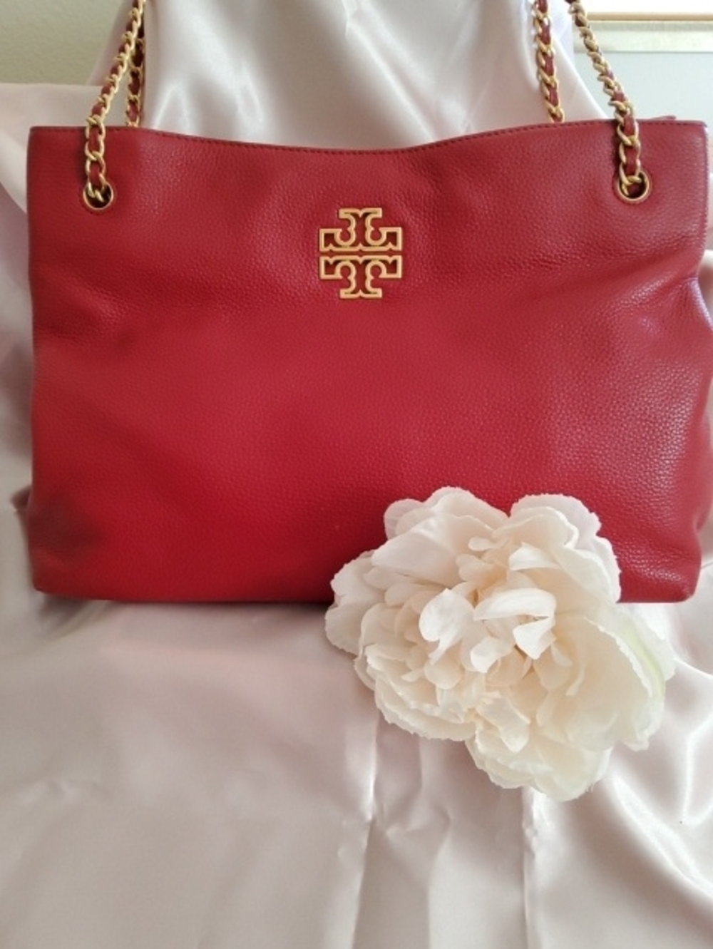Tory Burch Britten Tote Bag Pebbeled Leather.